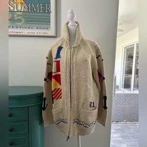 Ralph Lauren Beige Nautical Zip-Up Sweater Women’s XL